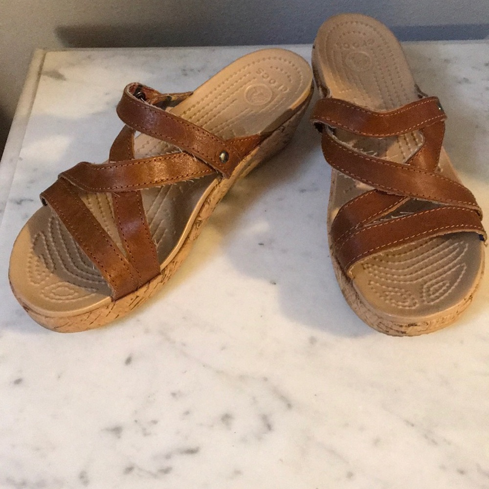 Like new Crocs brown wedges